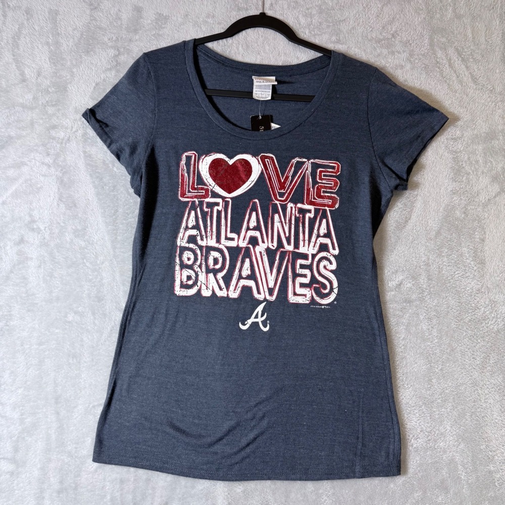 5th & Ocean Atlanta Braves T-Shirt Womens Large Gray‎ Love MLB Baseball Tee NWT